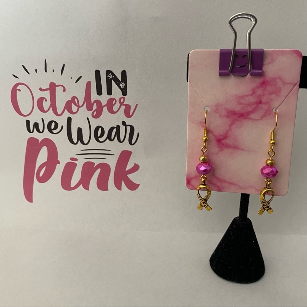 In October we wear PINK. Breast cancer Awareness earrings